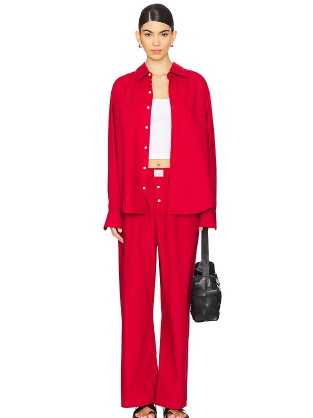 Women's Red Relaxed-Fit Track Pants with Elastic Waist